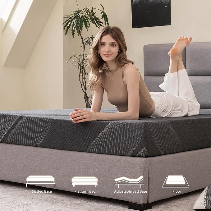 Twin Mattress 6 Inch Charcoal Gel Memory Foam Mattress in a Box, CertiPUR-US Certified, Fiberglass Free Cooling Mattress, Twin Size Mattress for Kids, 75" × 38" × 6", Medium