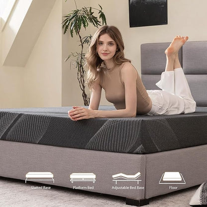 King Mattress 6 Inch Charcoal Gel Memory Foam in a Box, CertiPUR-US Certified Fiberglass Free, Cooling Double Mattress, Made in The USA of US Foam, 80" × 76" × 6", Medium