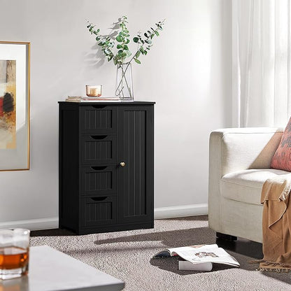 Yaheetech Wooden Bathroom Floor/Side Storage Organizer Cabinet with 4 Drawers and 1 Cupboard, Freestanding Entryway Storage Unit Console Table for Home Decor