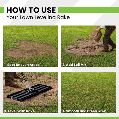 Gardease Lawn Leveling Rake 30" x 10" - Heavy Duty Professional Grade Reinforced Steel Landscape Tool for Soil, Sand & Garden - Superior Strength and Durability