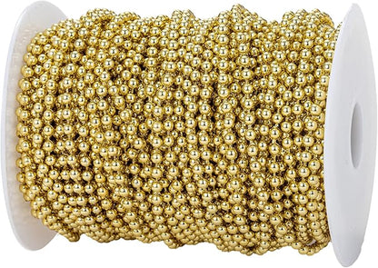4mm Crafts Faux Pearl Beads Garland Pearl Bead Roll Strand of Pearls to Decorate Floral Centerpieces Wedding Party Favor Christmas Tree(131 Feet Gold)