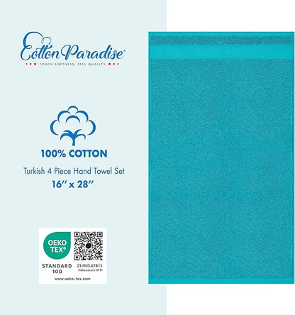 Cotton Paradise Hand Towels for Bathroom, 100% Cotton Turkish 4 Piece Hand Towel Set, Soft Absorbent Face Towels, Aqua Blue Hand Towels