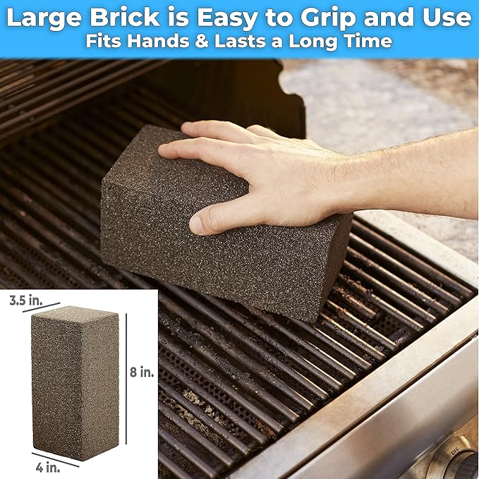 Non Toxic Restaurant Grade Grill Cleaning Brick 2 Pk. Reusable, Non Scratch Pumice Stone Bricks for Smoker, Flat Top Grill, BBQ Grates, Flattops and Cast Iron. Best Griddle Cleaner Tool Block.
