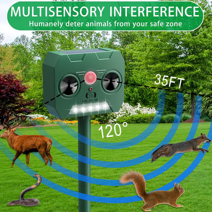 Ultrasonic Animal Repellent Outdoor Deer Repellent Devices Solar Powered,Squirrel Repellent Motion Detection, Waterproof Cat Dog Deterrent Rabbit Fox Pest Raccoon Rodent Repellent for Yard Farm Garden
