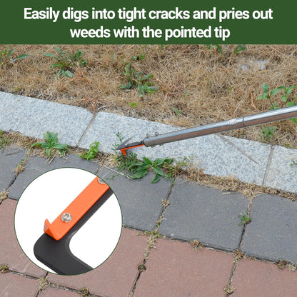 58in Crack Weeder with Spring Steel L-Shaped Blade Adjustable Stainless Steel Handle Garden Crevice Weeding Tool for Sidewalks, Driveways, and Patios