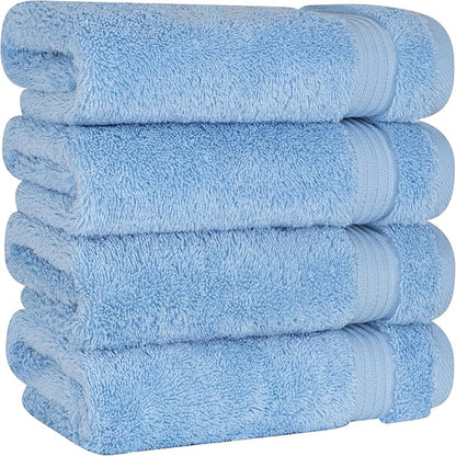 Cotton Paradise Hand Towels for Bathroom, 100% Cotton Turkish 4 Piece Hand Towel Set, Soft Absorbent Face Towels, Sky Blue Hand Towels