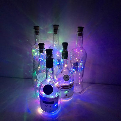 Wine Bottle Lights with Cork, 10 Pack Battery Operated LED Cork Shape Silver Wire Colorful Fairy Mini String Lights for DIY, Party, Decor, Wedding(4 Colors)
