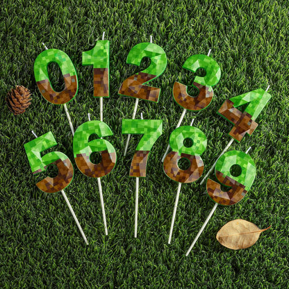 PHD CAKE 2.76 Inch Number 7 Pixel Birthday Candles Crystal, Green Miner Number Candles, Cake Number Candles, Party Celebration, Style Candle