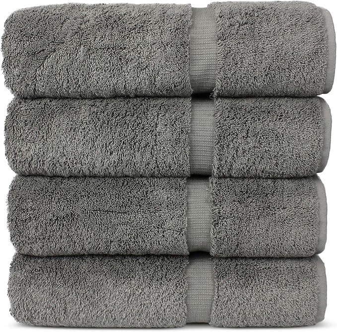 Chakir Turkish Linens 100% Cotton Premium Turkish Towels for Bathroom | 27'' x 54'' (4-Piece Bath Towels - Gray)