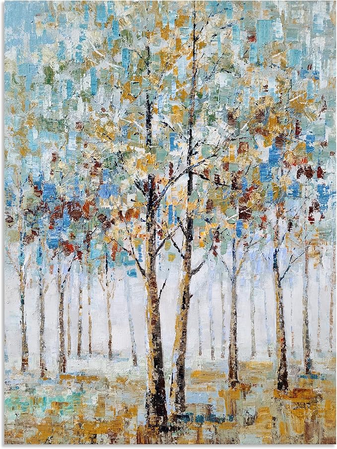 NdcSkyArt Tree Canvas Wall Art - Hand Painted Abstract Forest Painting for Modern Home Décor
