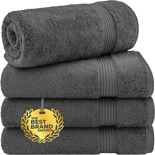 Cotton Paradise 4 Piece Turkish Bath Towels for Bathroom, Extra Large Soft Plush Towels Bathroom Set, Dark Gray