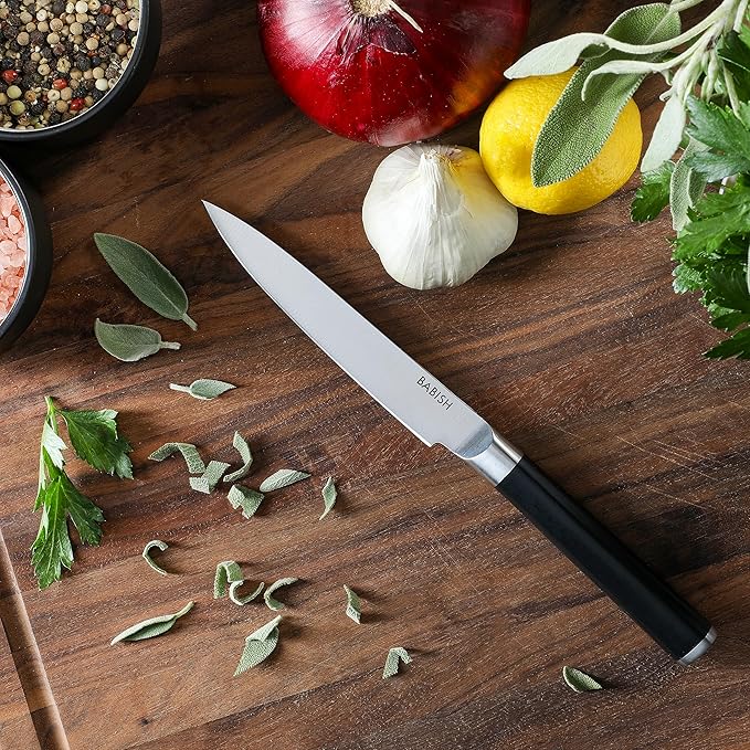 Babish High-Carbon 1.4116 German Steel 5 Inch Full Tang, Forged Utility Kitchen Knife