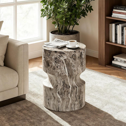 Modern End Table Cylindrical Side Table for Living Room,Farmhouse Nightstand with Faux Marble Texture and Magnesium Oxide Material for Small Space Living Room, Bedroom