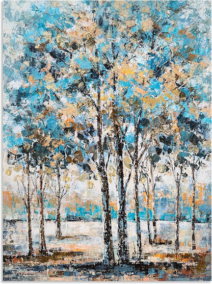 NdcSkyArt Blue Tree Canvas Wall Art - Abstract Forest Paintings for Modern Living Room, Bedroom, and Bathroom Décor