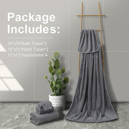 Ultra Soft 8 Piece Textured Bath Towel Set for Bathroom Shower Pool, Kitchen, Quick Dry, Lightweight Highly Absorbent - 2 Oversized Bath Towel Sheets, 2 Hand Towels, 4 Washcloths - Dark Gray