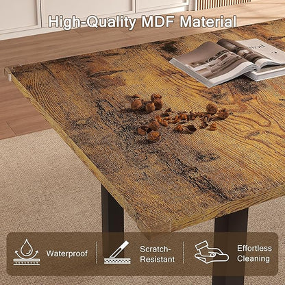 Extendable Dining Table for 4-6, 63" Modern Kitchen Table, Farmhouse Dining Room Tables for Dining, Kitchen, Office, Living Room, Rectangular Wooden Tables, Space Saving (Rustic Brown)