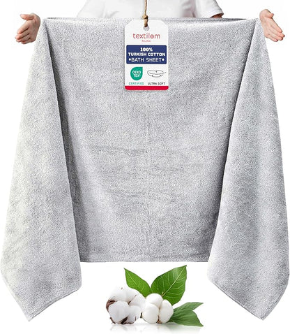 TEXTILOM 100% Turkish Cotton Oversized Luxury Bath Sheets, Jumbo & Extra Large Bath Towels Sheet for Bathroom and Shower with Maximum Softness & Absorbent (40 x 80 inches)- Light Grey
