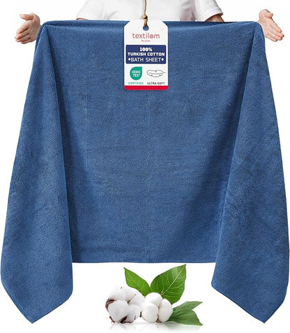 TEXTILOM 100% Turkish Cotton Oversized Luxury Bath Sheets, Jumbo & Extra Large Bath Towels Sheet for Bathroom and Shower with Maximum Softness & Absorbent (40 x 80 inches)- Navy